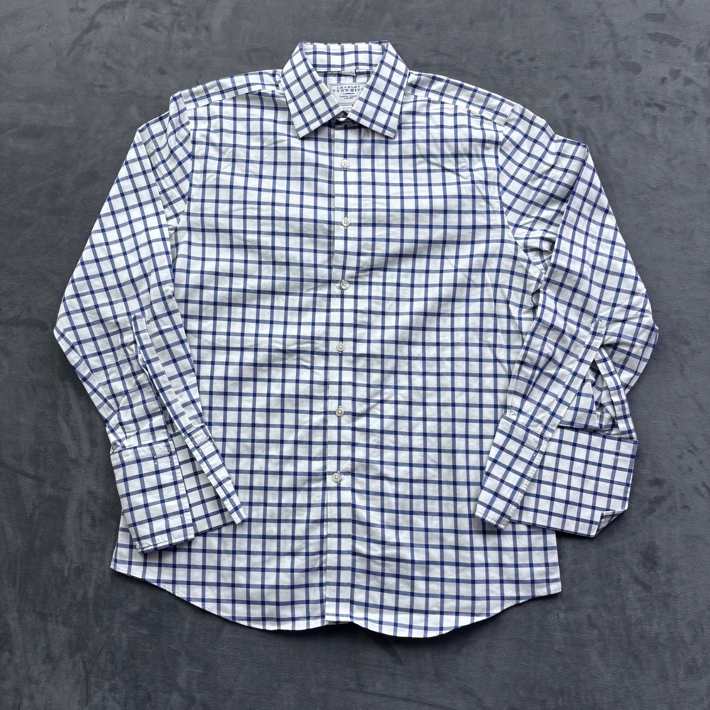 Charles Tyrwhitt Slim Fit Non Iron French Cuff Shirt Blue White Check 16.5/33